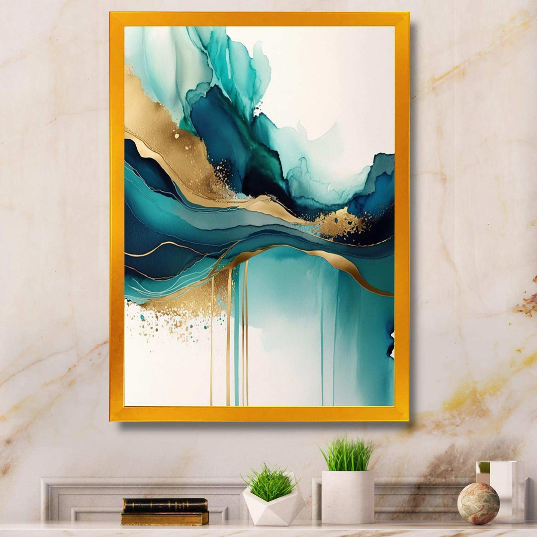 Teal And Gold Abstract Expression II - Modern Bedroom Wall Art