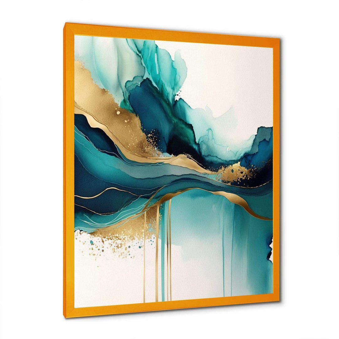 Teal And Gold Abstract Expression II - Modern Bedroom Wall Art