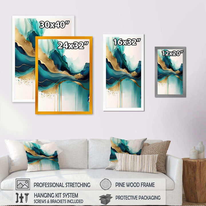 Teal And Gold Abstract Expression II - Modern Bedroom Wall Art