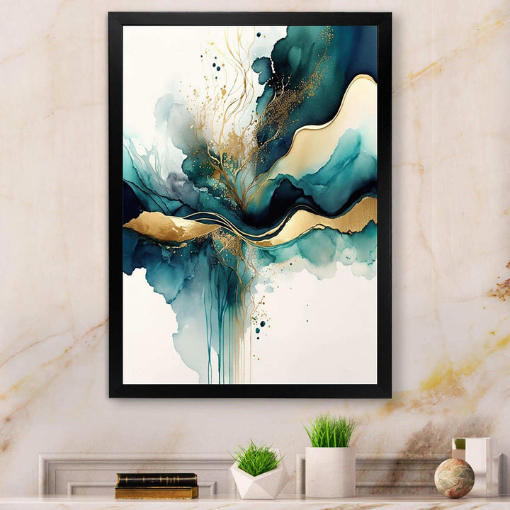 Teal And Gold Abstract Expression III - Modern Wall Art Prints