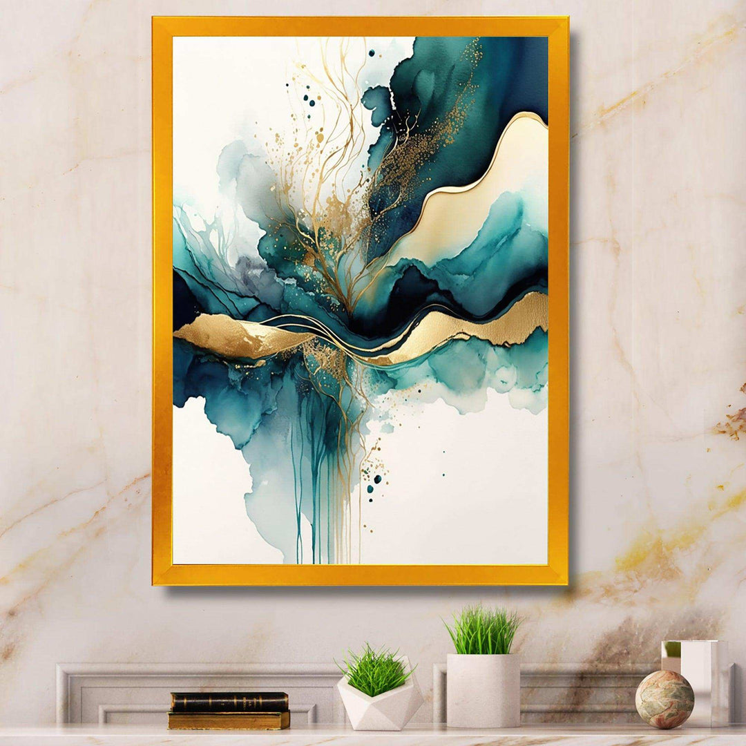 Teal And Gold Abstract Expression III - Modern Wall Art Prints