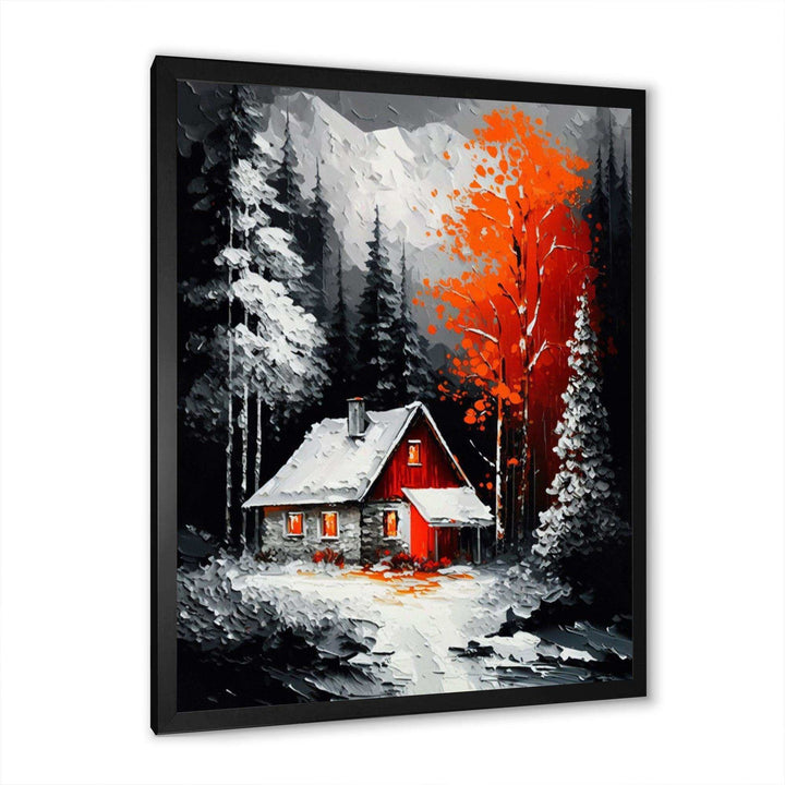 Monochrome Orange Cottage In Winter I