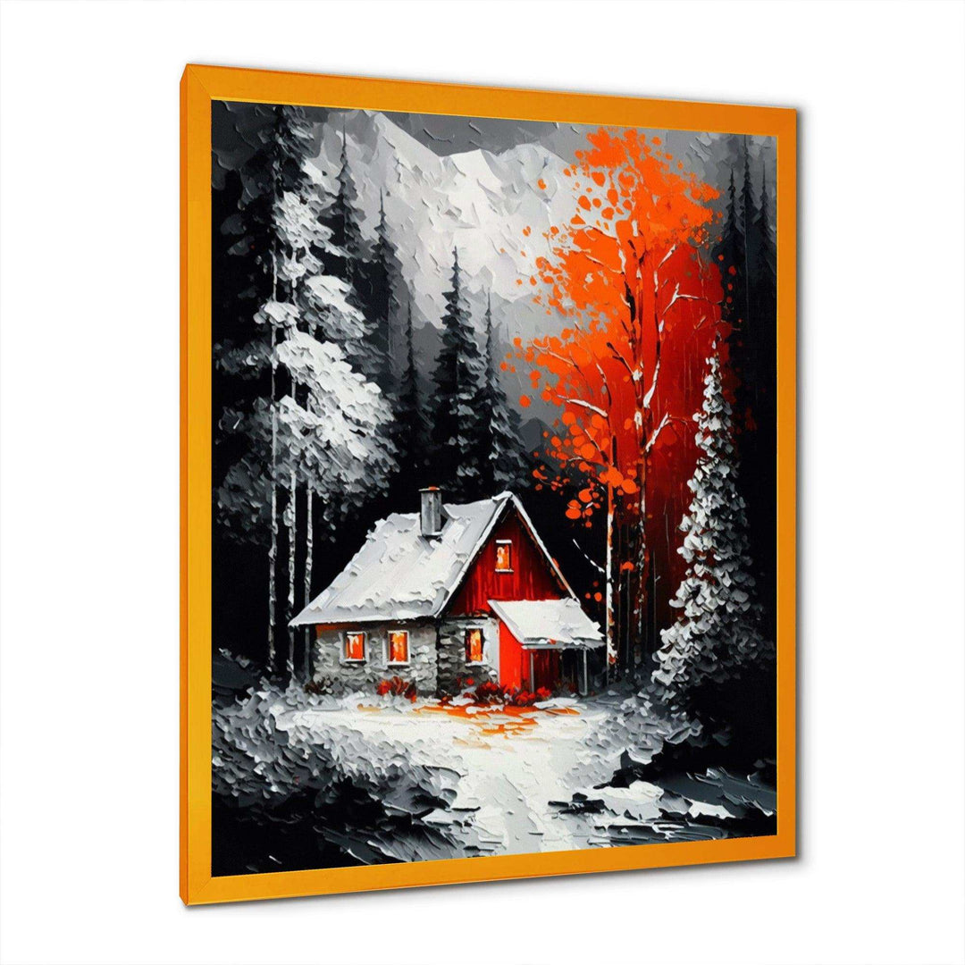 Monochrome Orange Cottage In Winter I