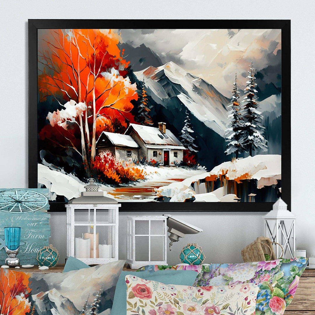 Monochrome Orange Cottage In Winter III