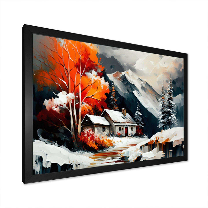 Monochrome Orange Cottage In Winter III