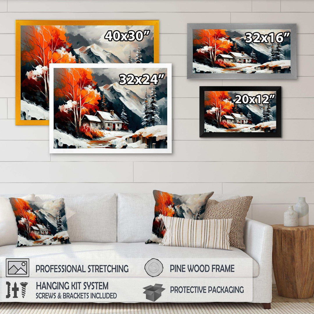 Monochrome Orange Cottage In Winter III