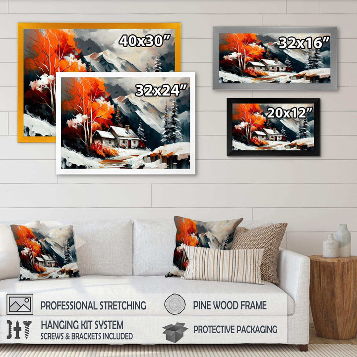 Monochrome Orange Cottage In Winter III
