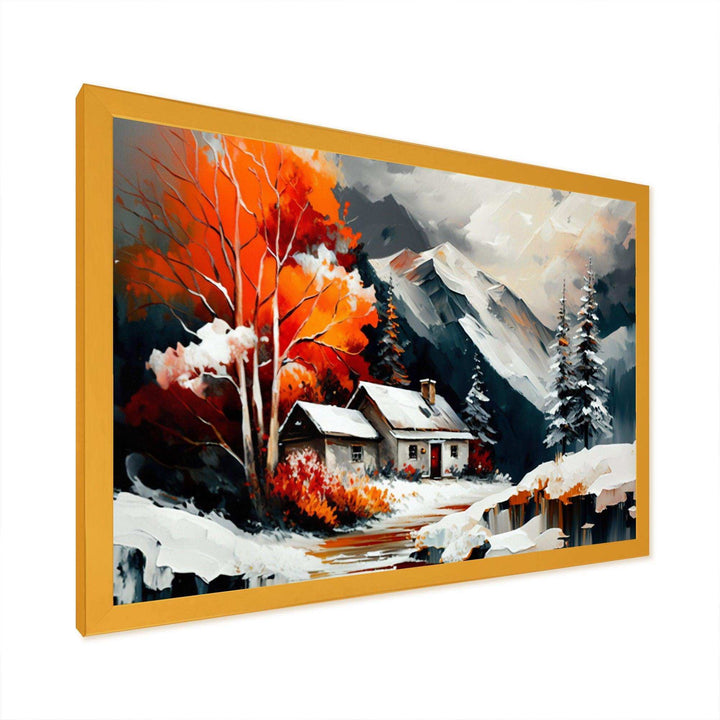 Monochrome Orange Cottage In Winter III