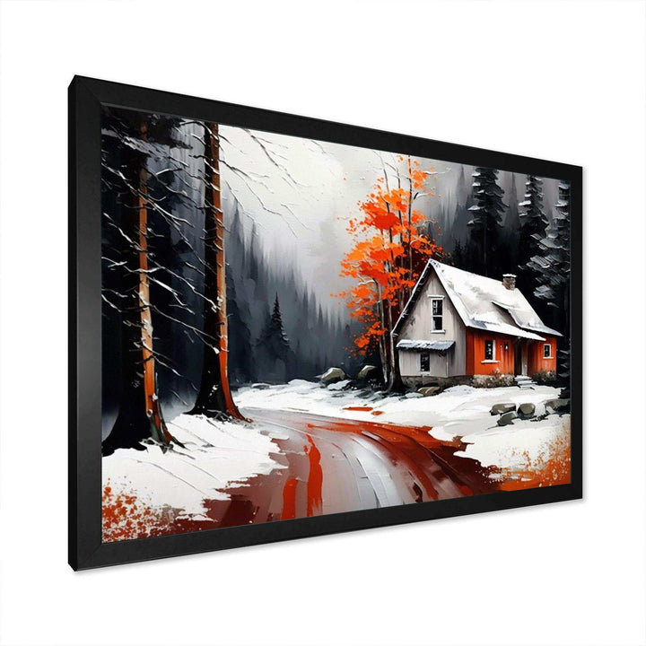 Monochrome Orange Cottage In Winter IV