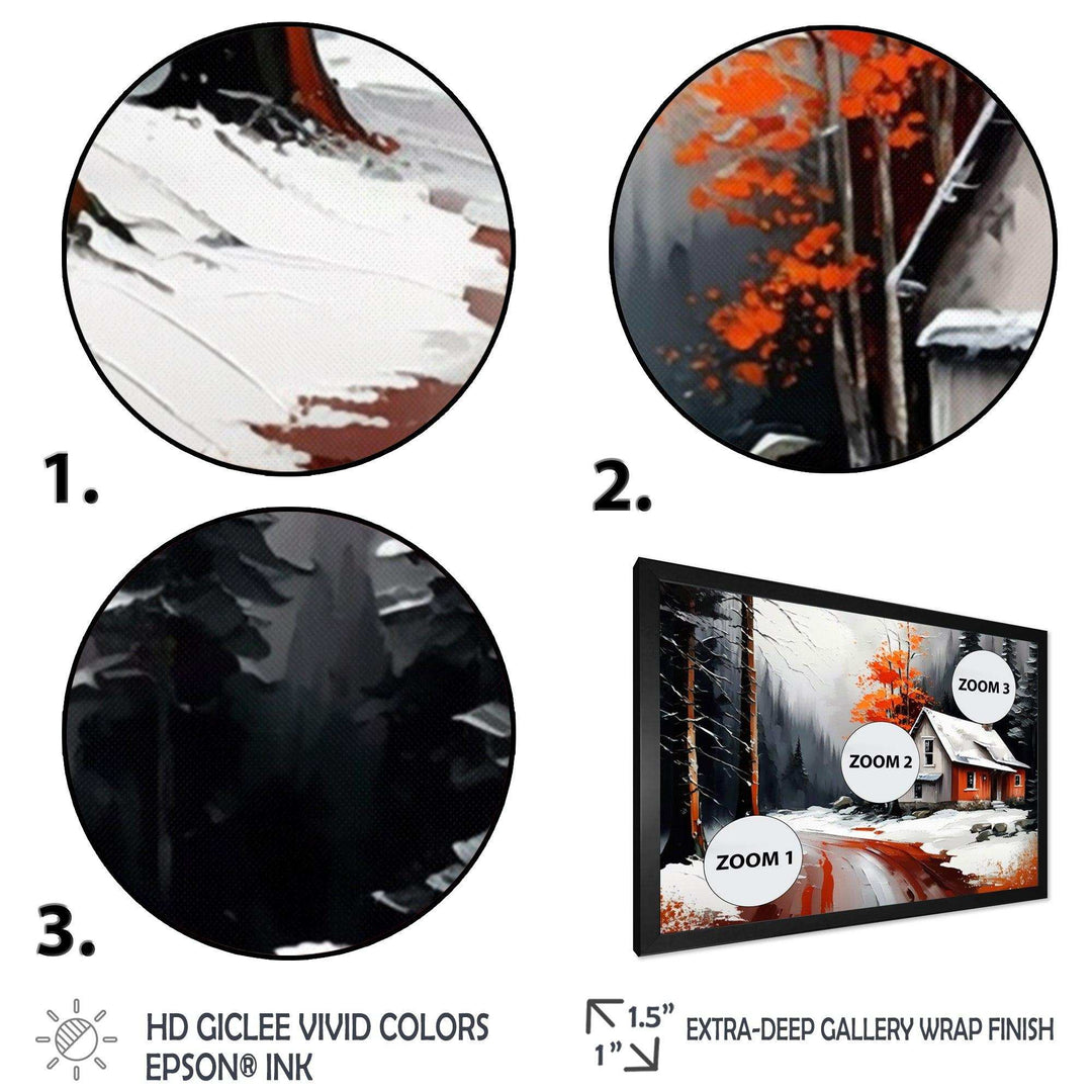 Monochrome Orange Cottage In Winter IV