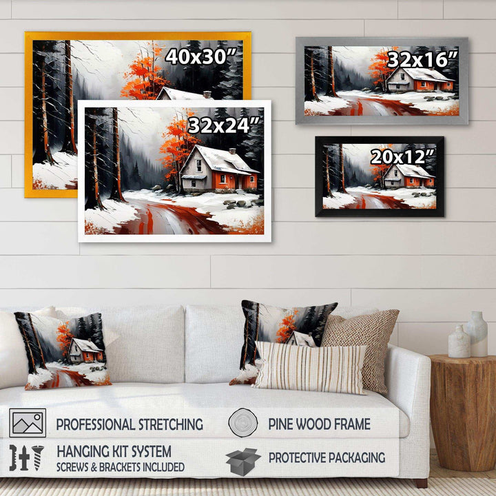 Monochrome Orange Cottage In Winter IV