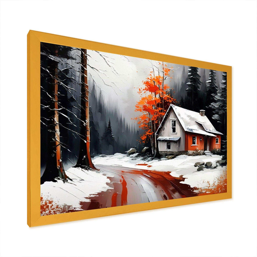 Monochrome Orange Cottage In Winter IV