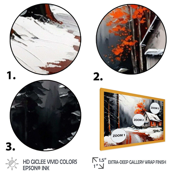 Monochrome Orange Cottage In Winter IV