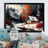 Monochrome Orange Cottage In Winter V