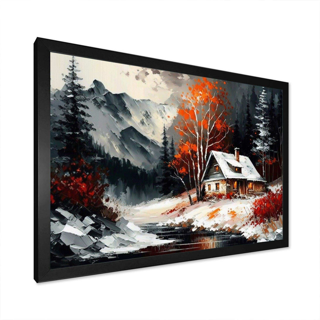 Monochrome Orange Cottage In Winter V