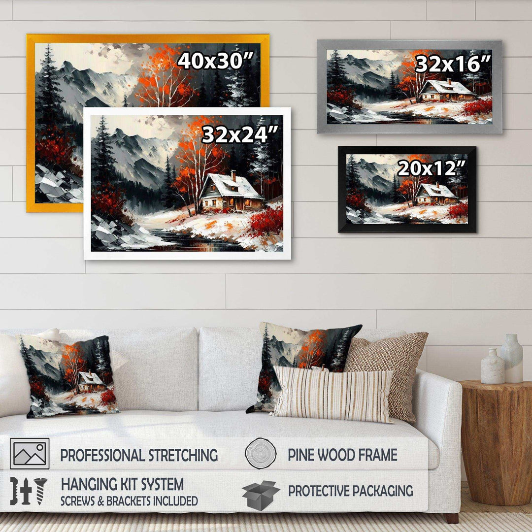 Monochrome Orange Cottage In Winter V