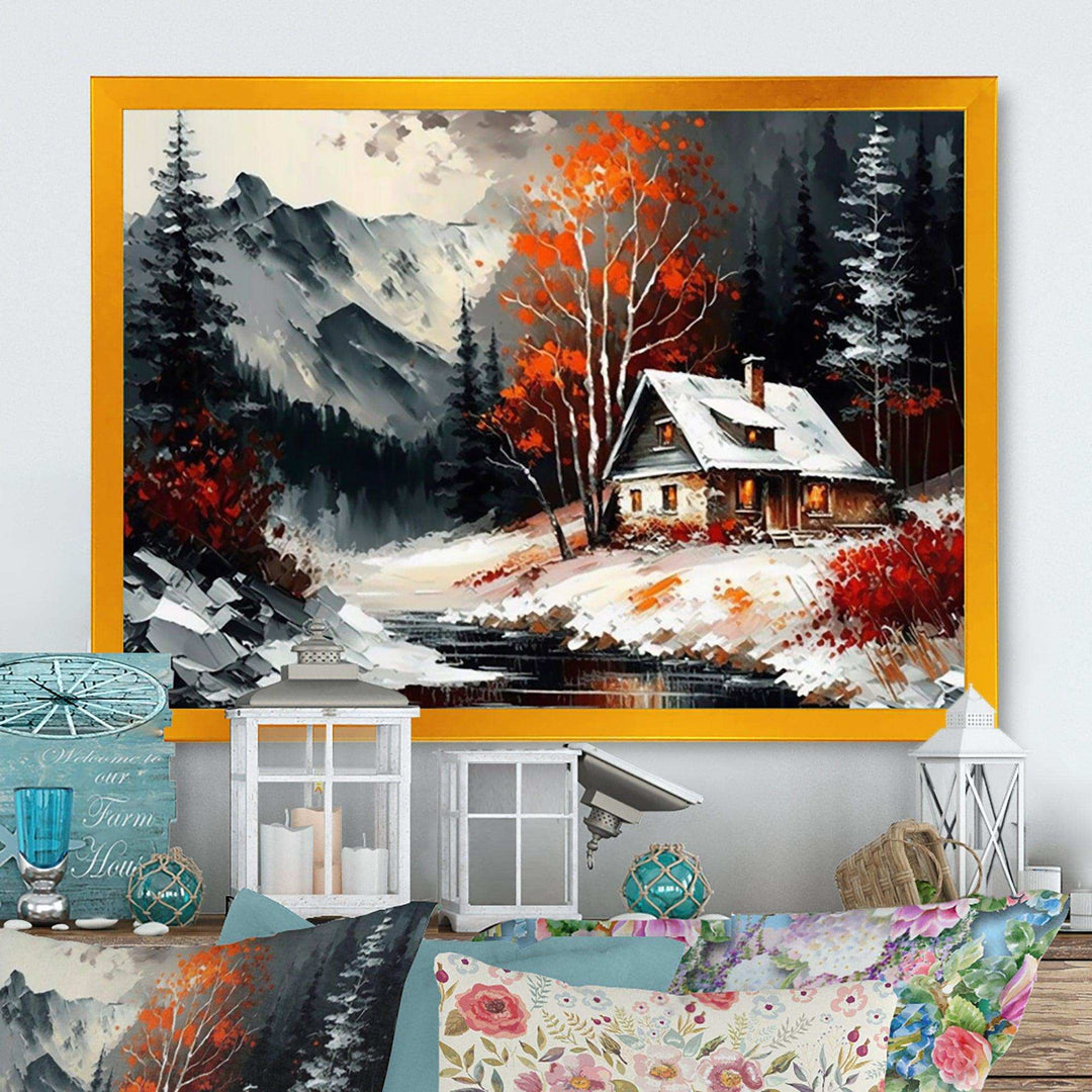 Monochrome Orange Cottage In Winter V
