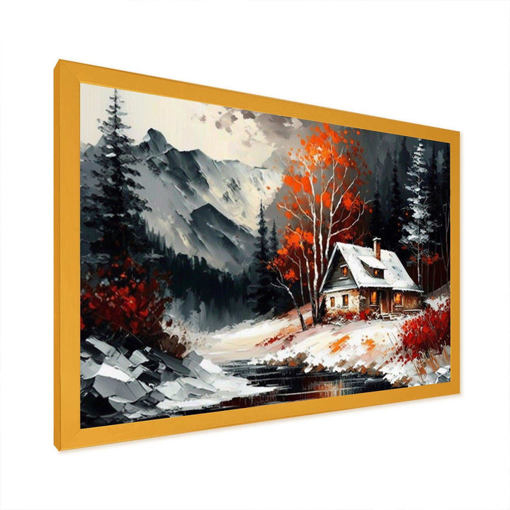 Monochrome Orange Cottage In Winter V