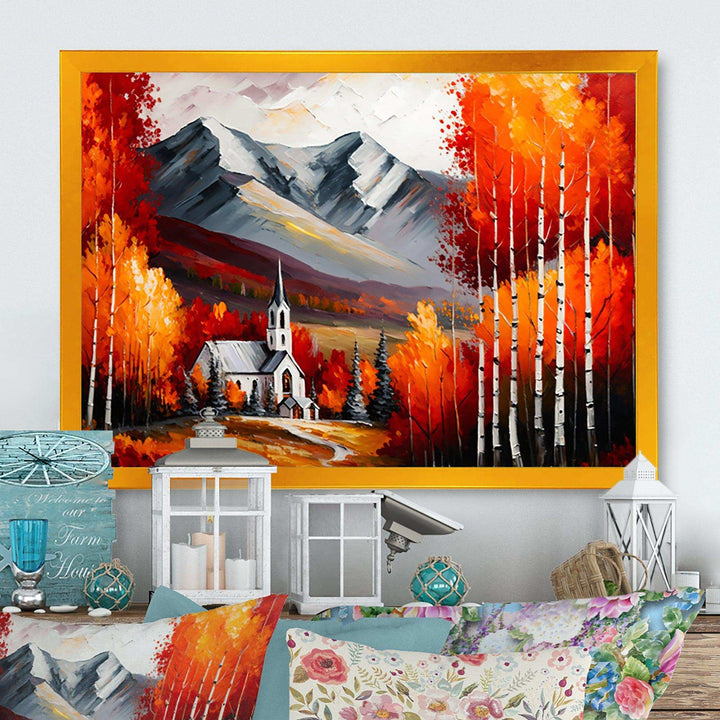 Monochrome Orange Cottage In Winter VI