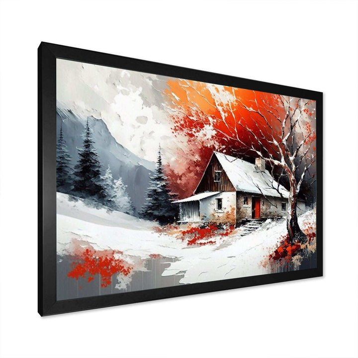 Monochrome Orange Cottage In Winter VII