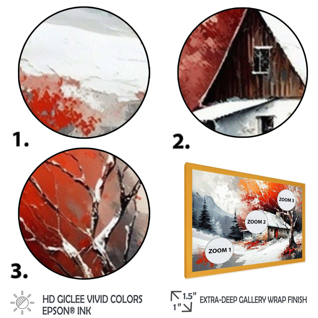 Monochrome Orange Cottage In Winter VII
