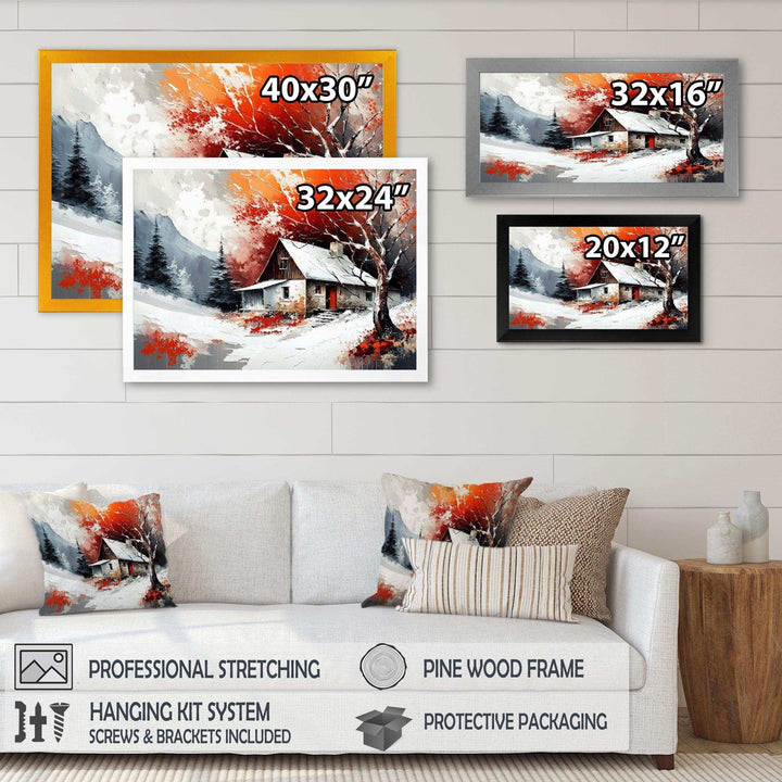 Monochrome Orange Cottage In Winter VII