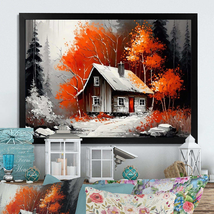 Monochrome Orange Cottage In Winter IX