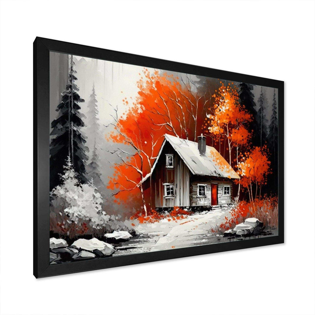 Monochrome Orange Cottage In Winter IX