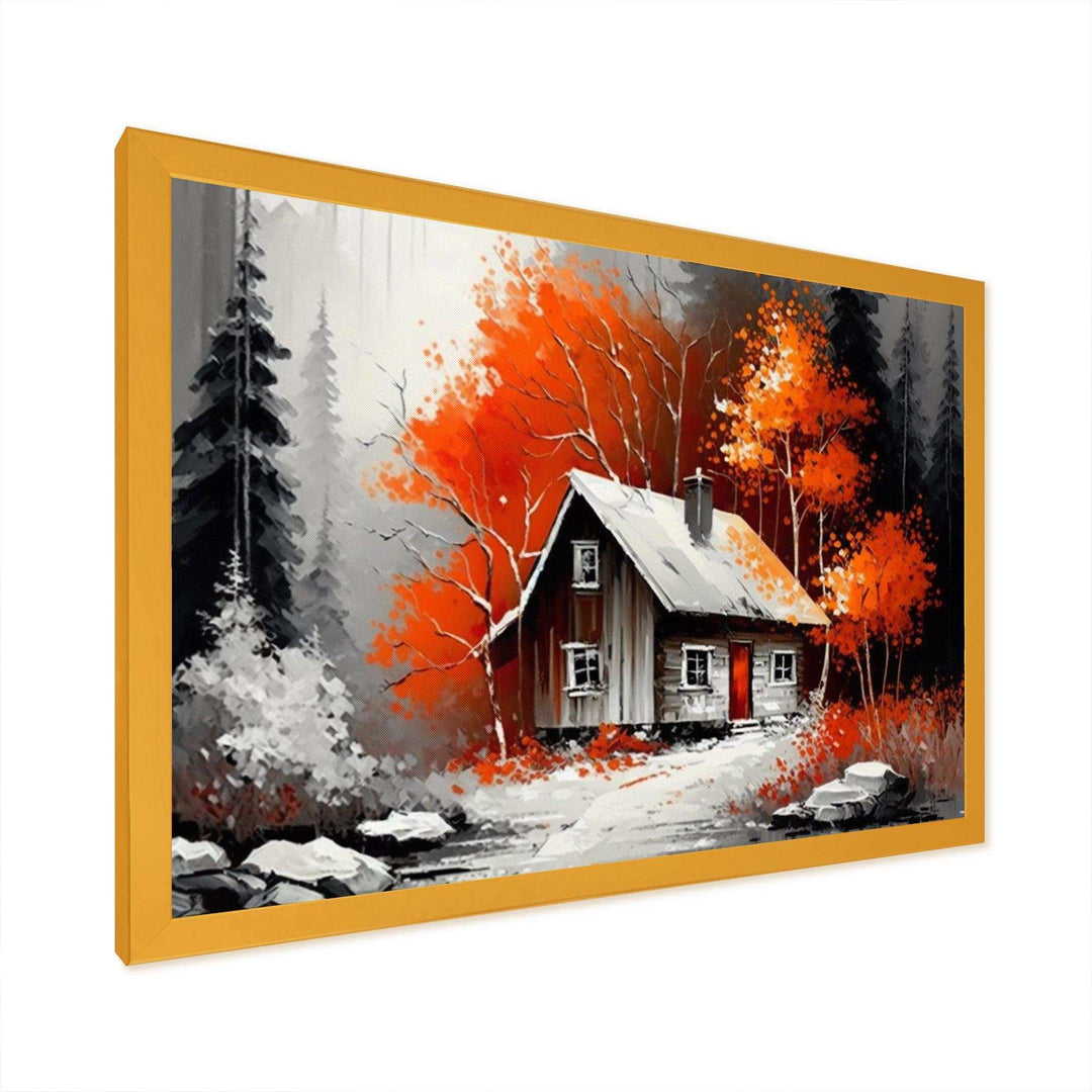 Monochrome Orange Cottage In Winter IX
