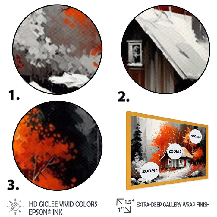 Monochrome Orange Cottage In Winter IX