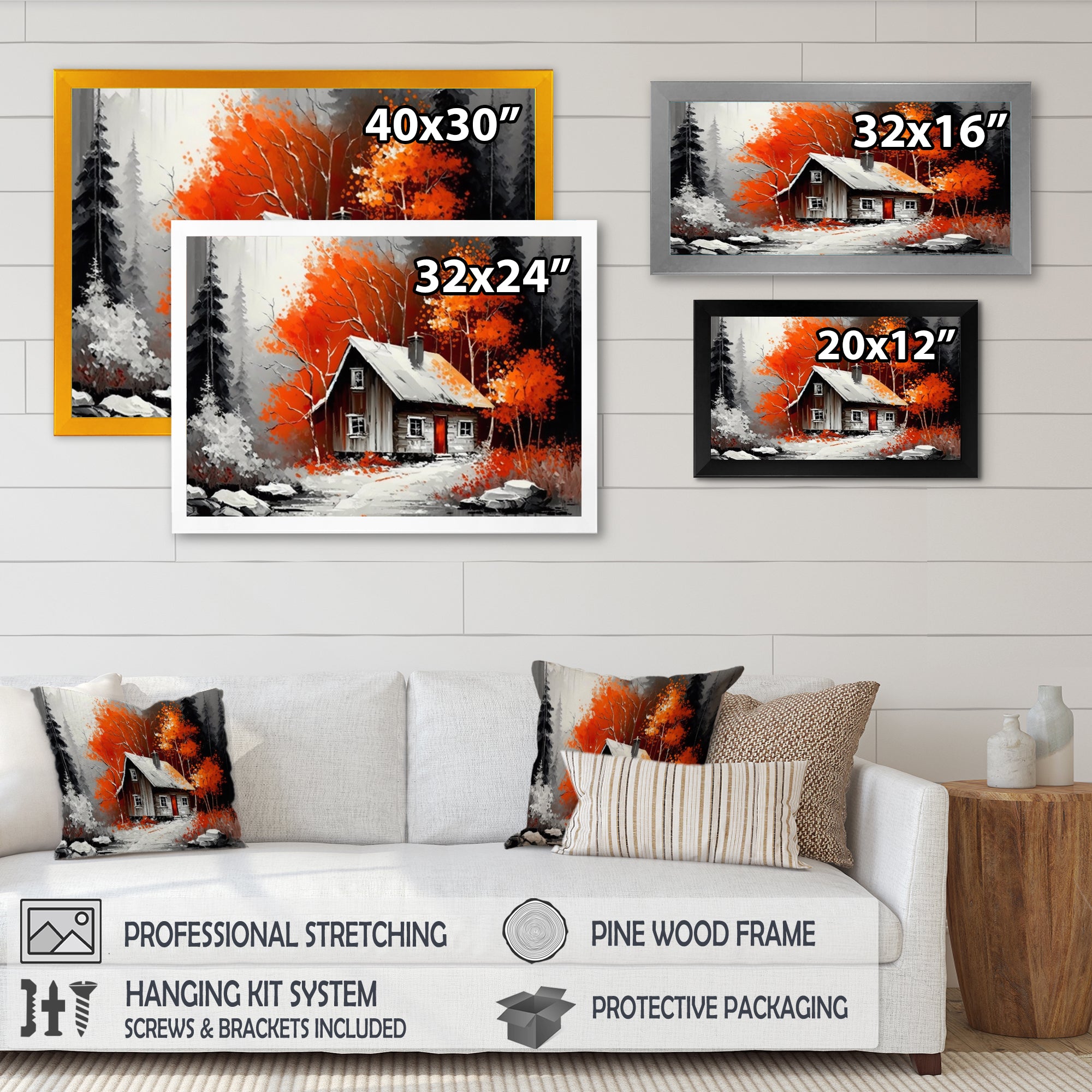 Monochrome Orange Cottage In Winter IX