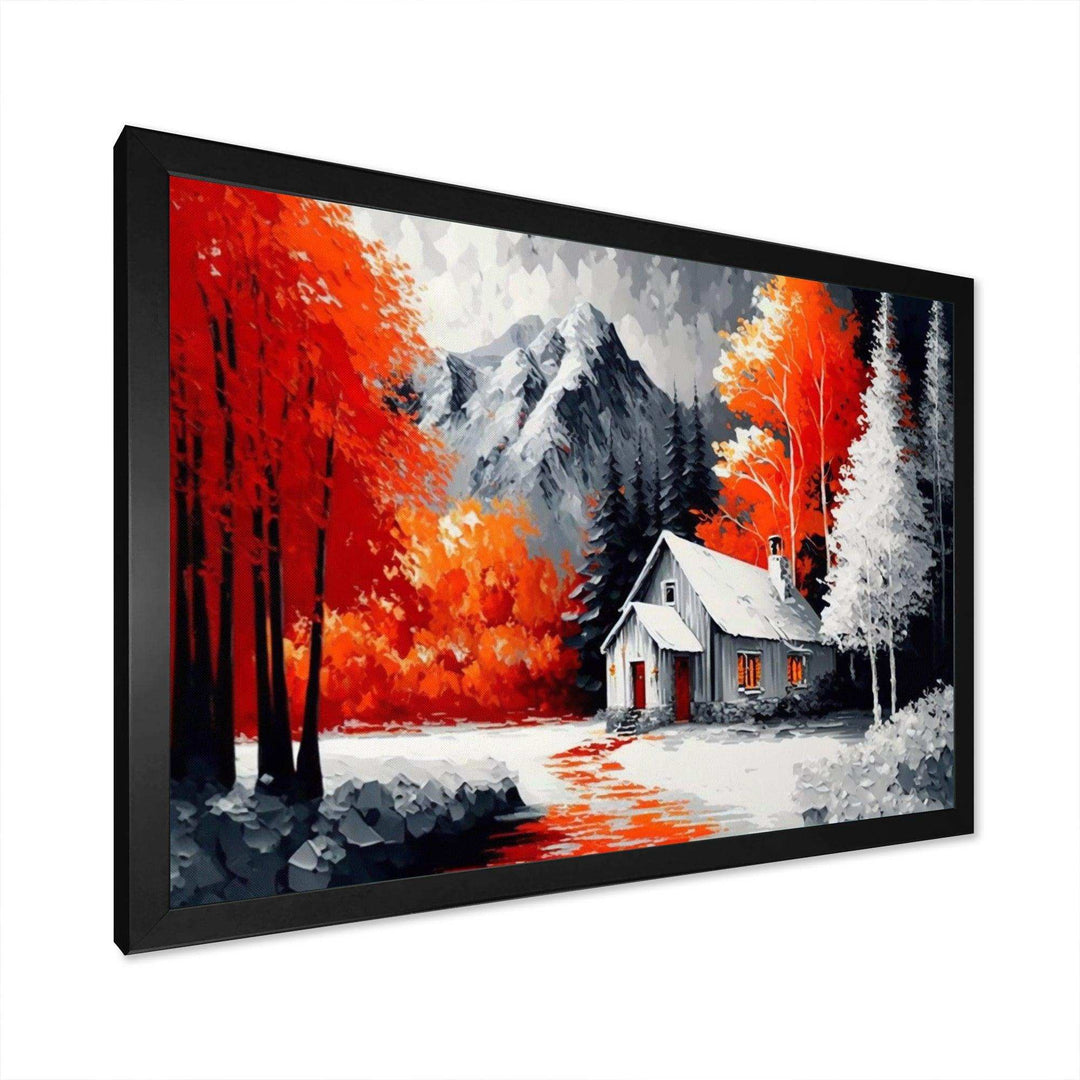 Monochrome Orange Cottage In Winter II