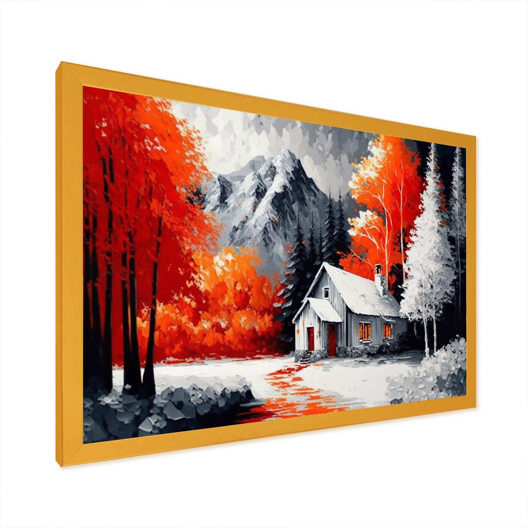 Monochrome Orange Cottage In Winter II