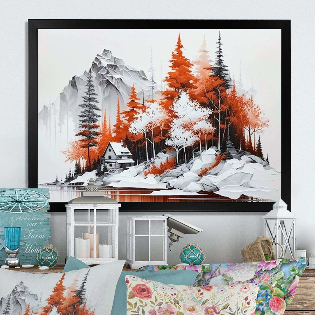 Monochrome Orange Cottage In Winter II
