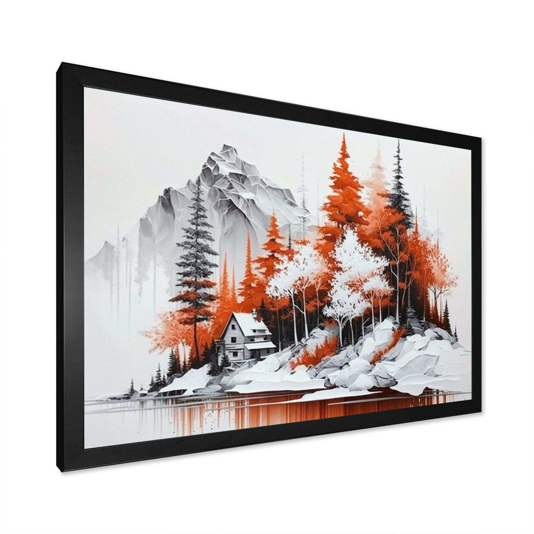 Monochrome Orange Cottage In Winter II