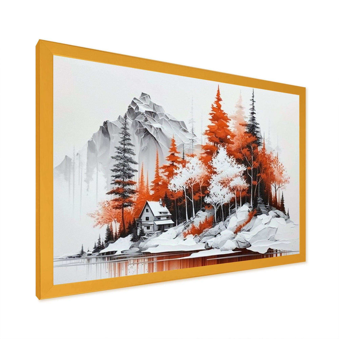 Monochrome Orange Cottage In Winter II