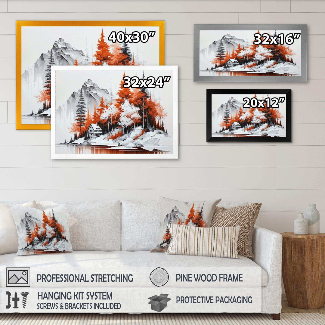 Monochrome Orange Cottage In Winter II