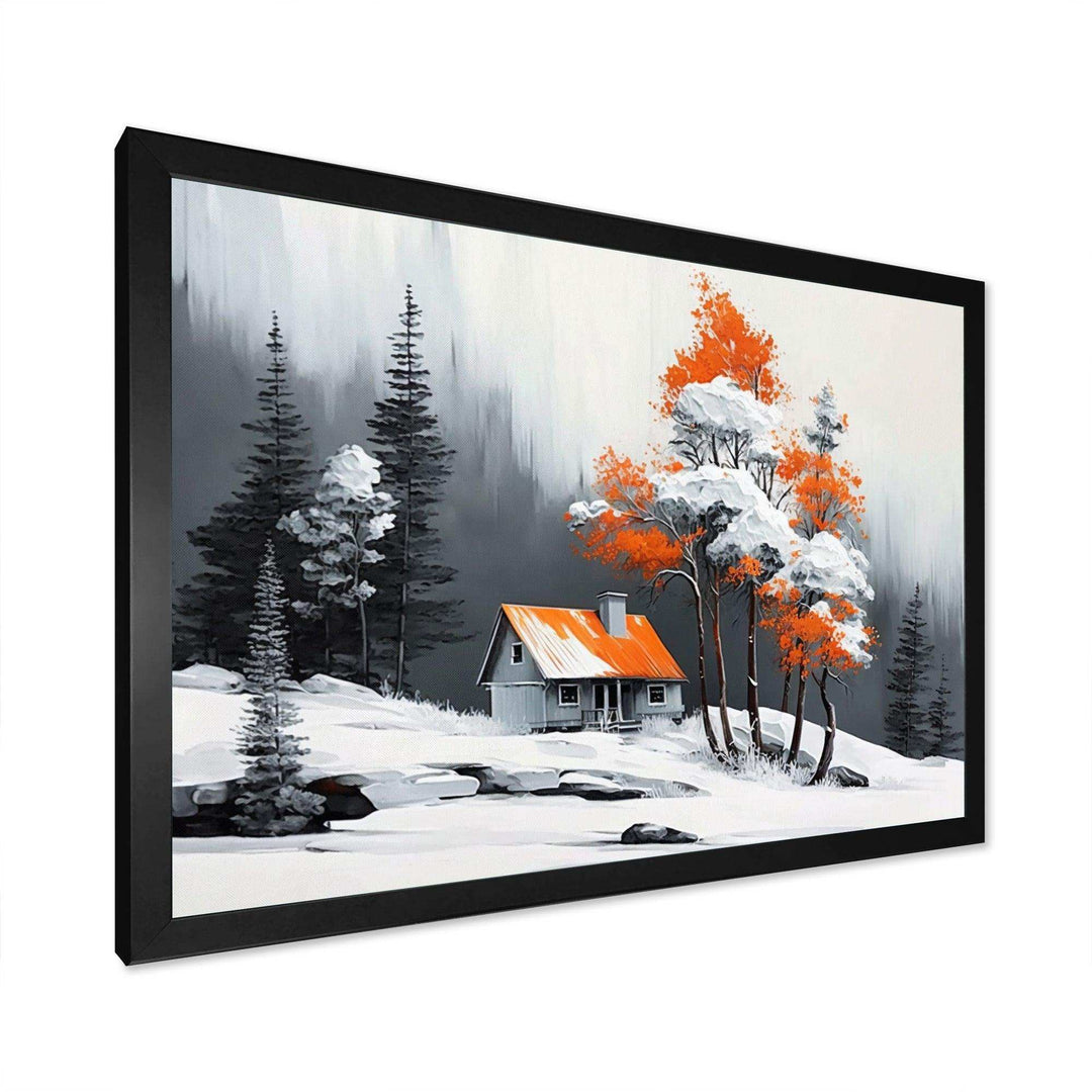 Monochrome Orange Cottage In Winter IV