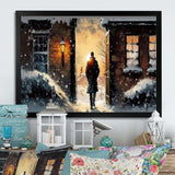 Man Walking In Winter Scene