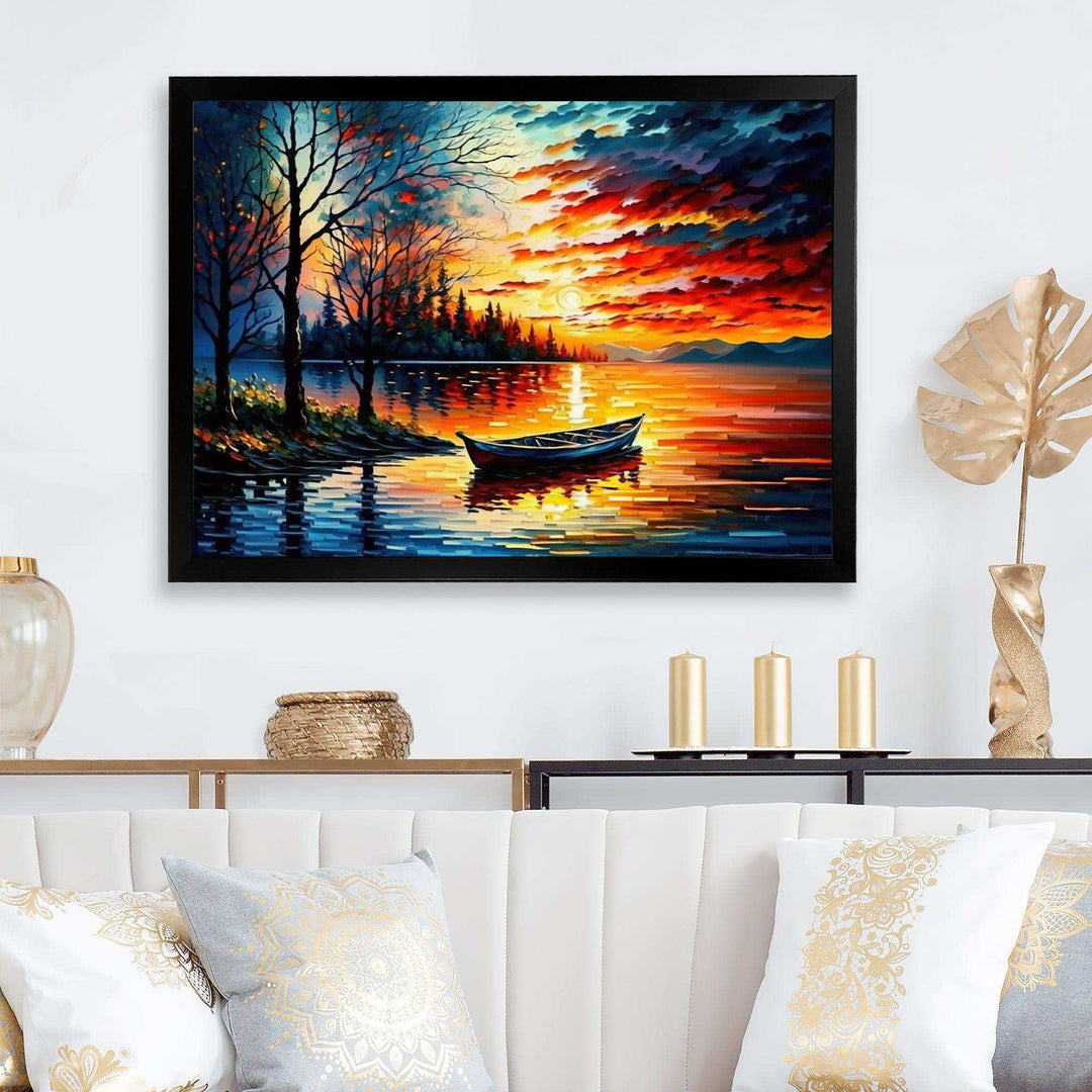 Canoe On The Lake In The Fall
