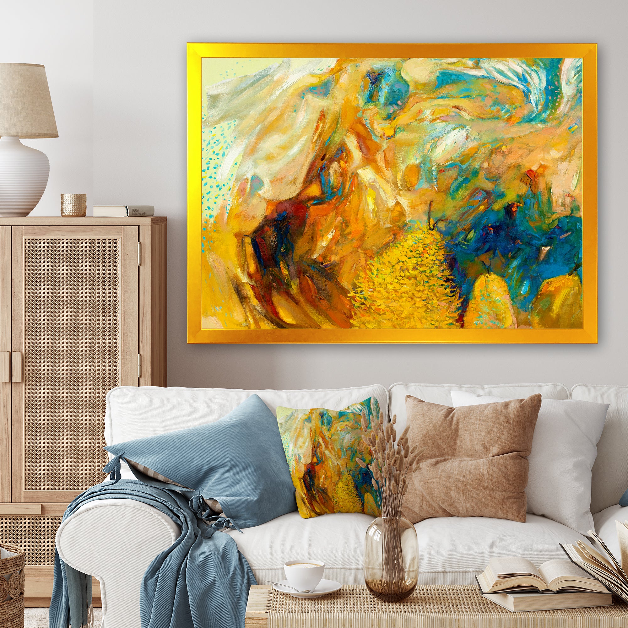 Abstract Yellow Collage Framed Print Vibrant Gold - 1.5" Width