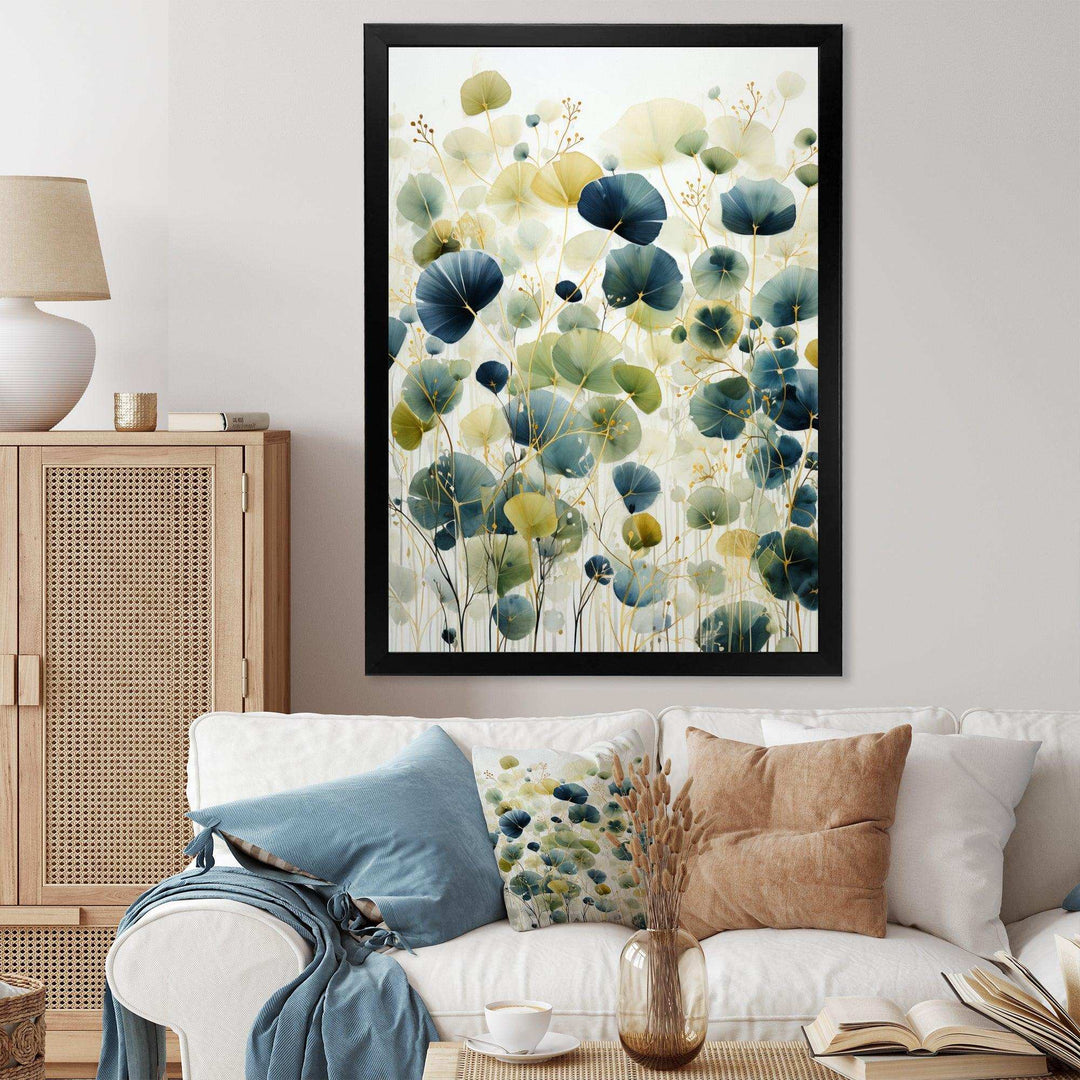 Blue Green Botanical Elegance - Modern Living Room Wall Decor
