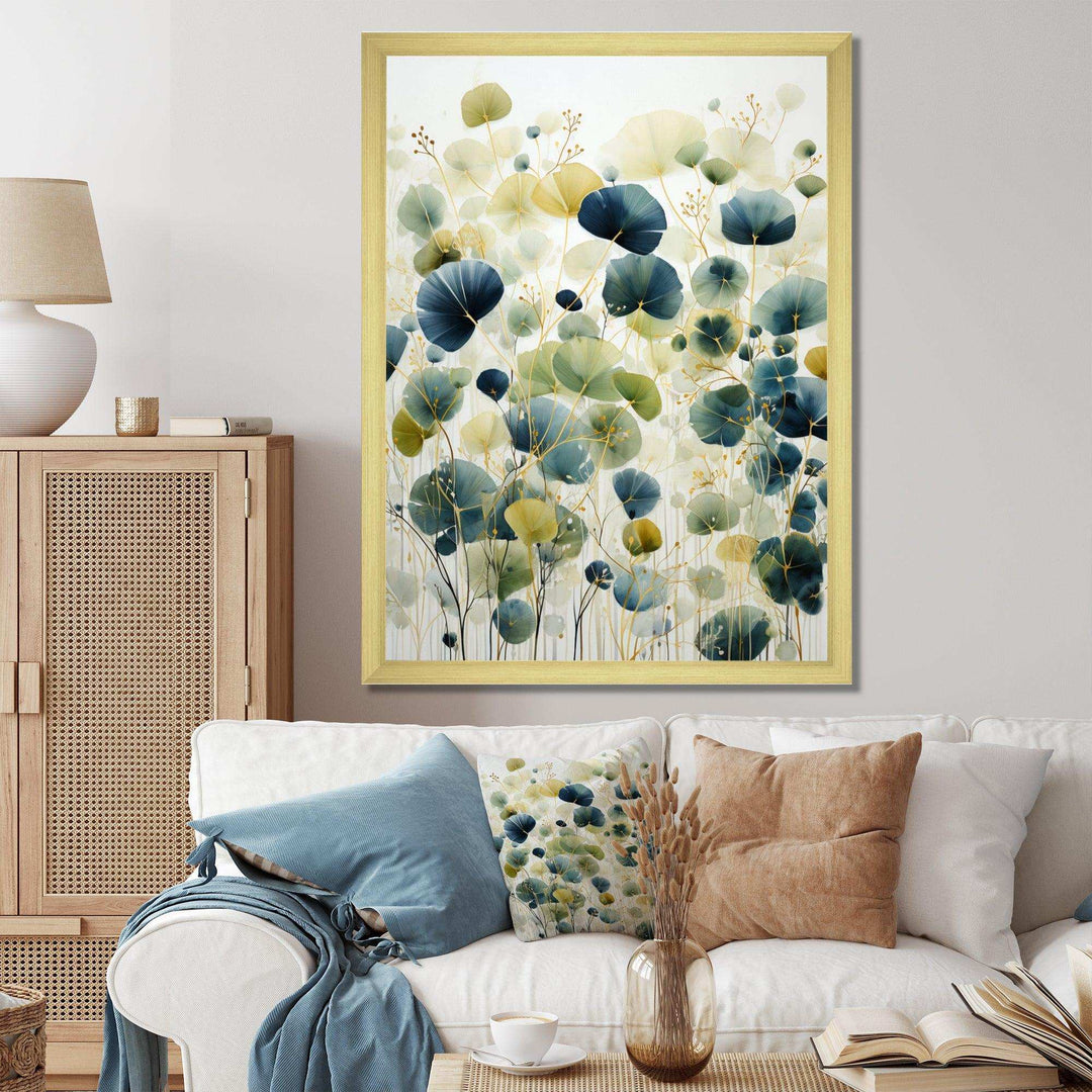 Blue Green Botanical Elegance - Modern Living Room Wall Decor