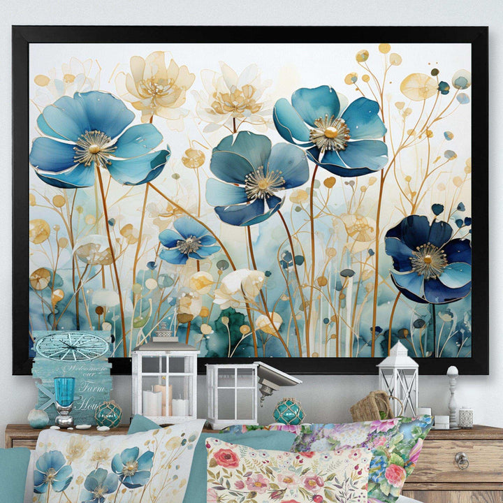 Blue Botanical Rhythms III - Modern Living Room Wall Decor