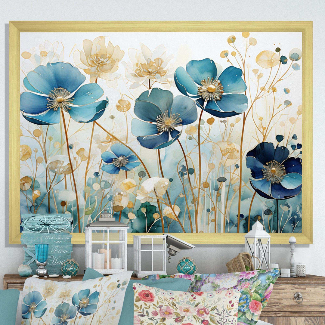Blue Botanical Rhythms III - Modern Living Room Wall Decor