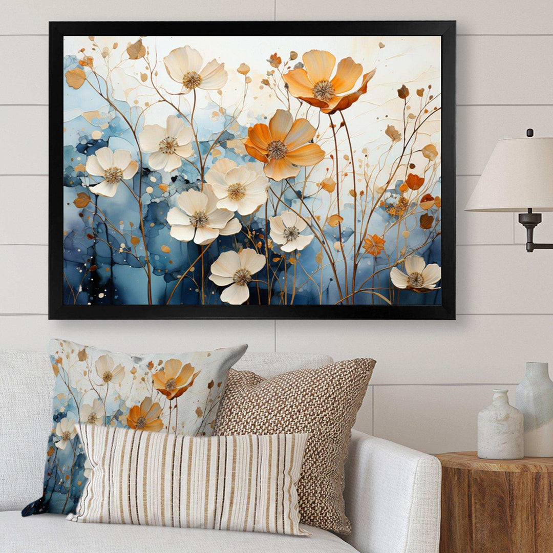 Blue Teal Rhythmic Petals - Modern Canvas Wall Art