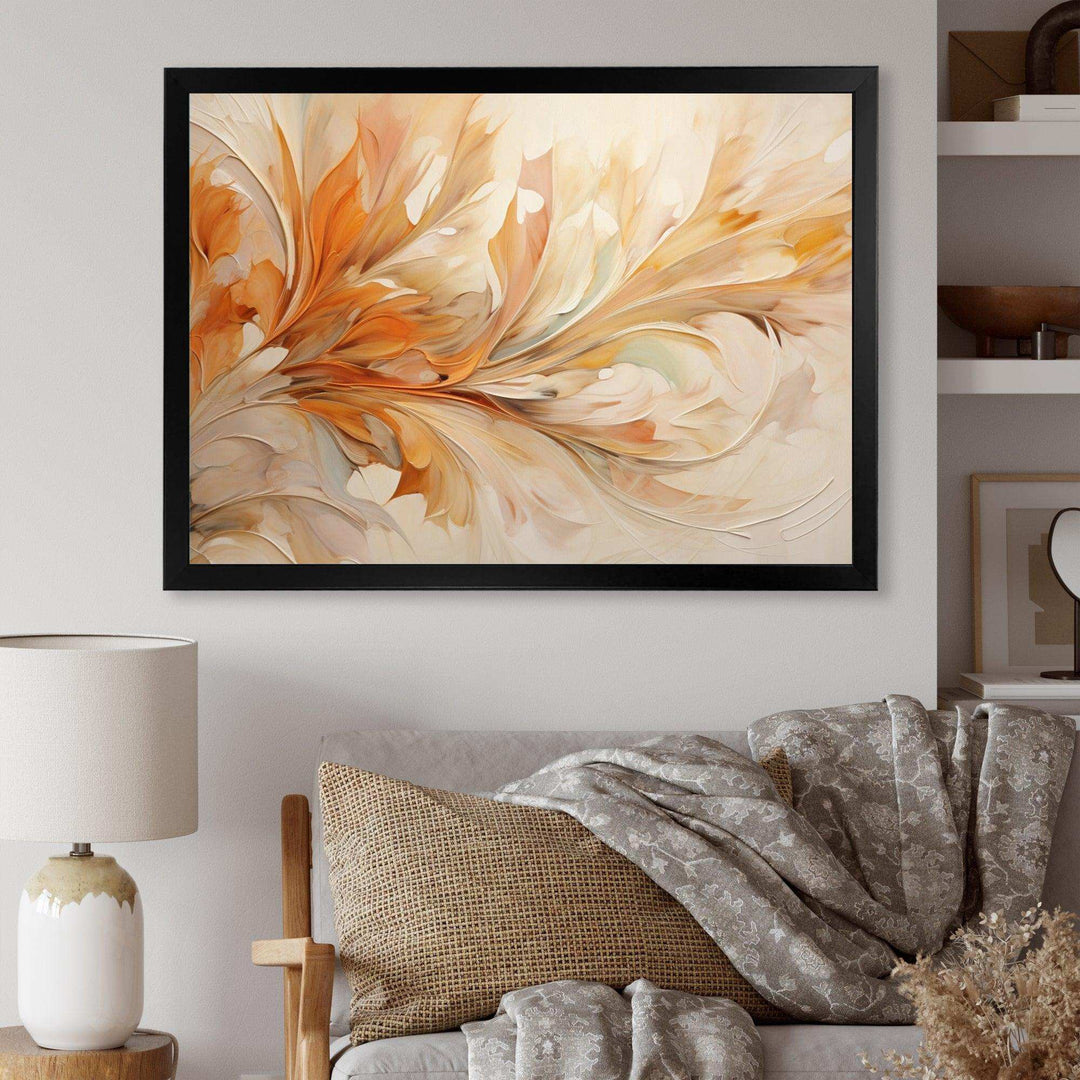 Beige Yellow Whirling Leaves I - Modern Canvas Wall Art