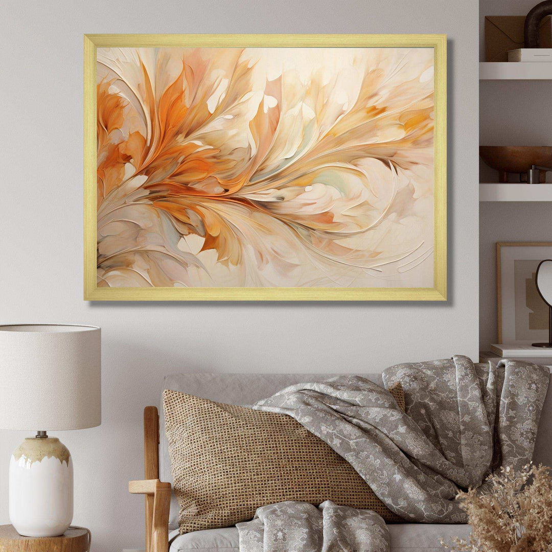 Beige Yellow Whirling Leaves I - Modern Canvas Wall Art