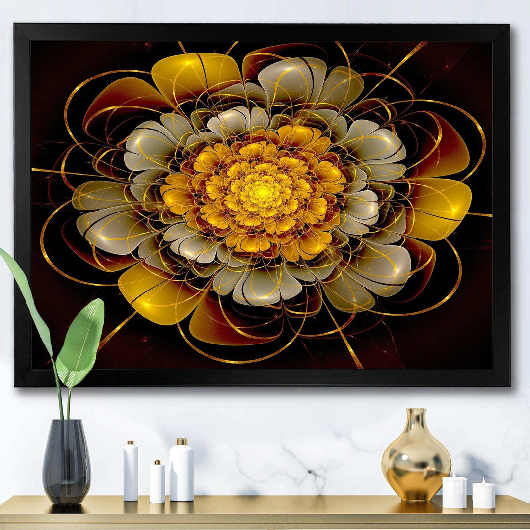 Dark Gold Fractal Flower - Modern Living Room Wall Decor