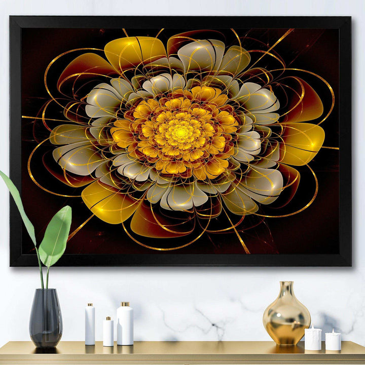 Dark Gold Fractal Flower - Modern Living Room Wall Decor